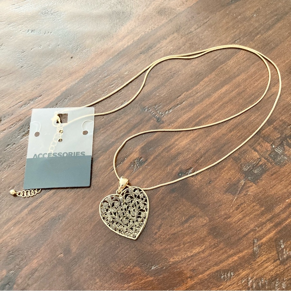 Gold Heart Necklace Vintage Style Filigree Pendant